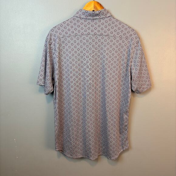 Cremieux Button Down Shirt Mens Large Blue Geometric Collared Shirt 100% Cotton - Picture 2 of 9